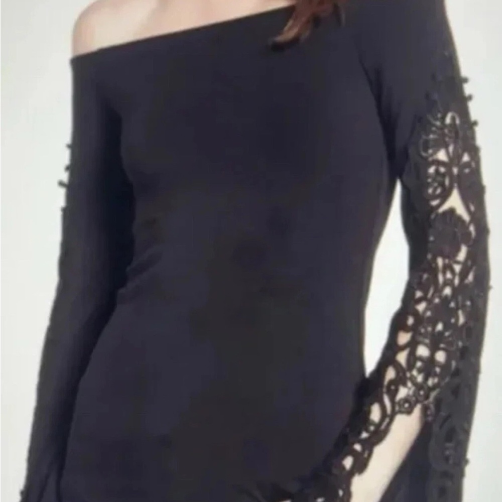 Bailey 44 Black Lace Sleeves Top